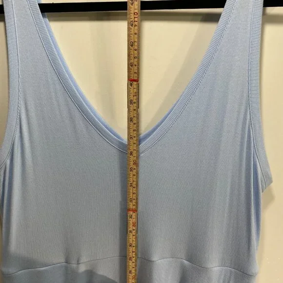 New Fit Flare Midi Dress XXL Blue Stretchy New V-Neck Minimalist Quiet Luxury - Picture 9 of 10